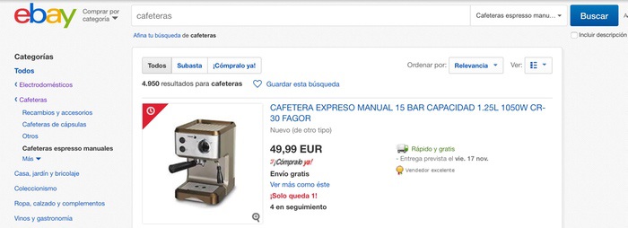 ¿Dónde podemos comprar cafeteras de segunda mano? eBay España