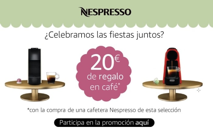 Disfruta de 20€ de regalo en cápsulas de café Nespresso con la compra de una cafetera Nespresso