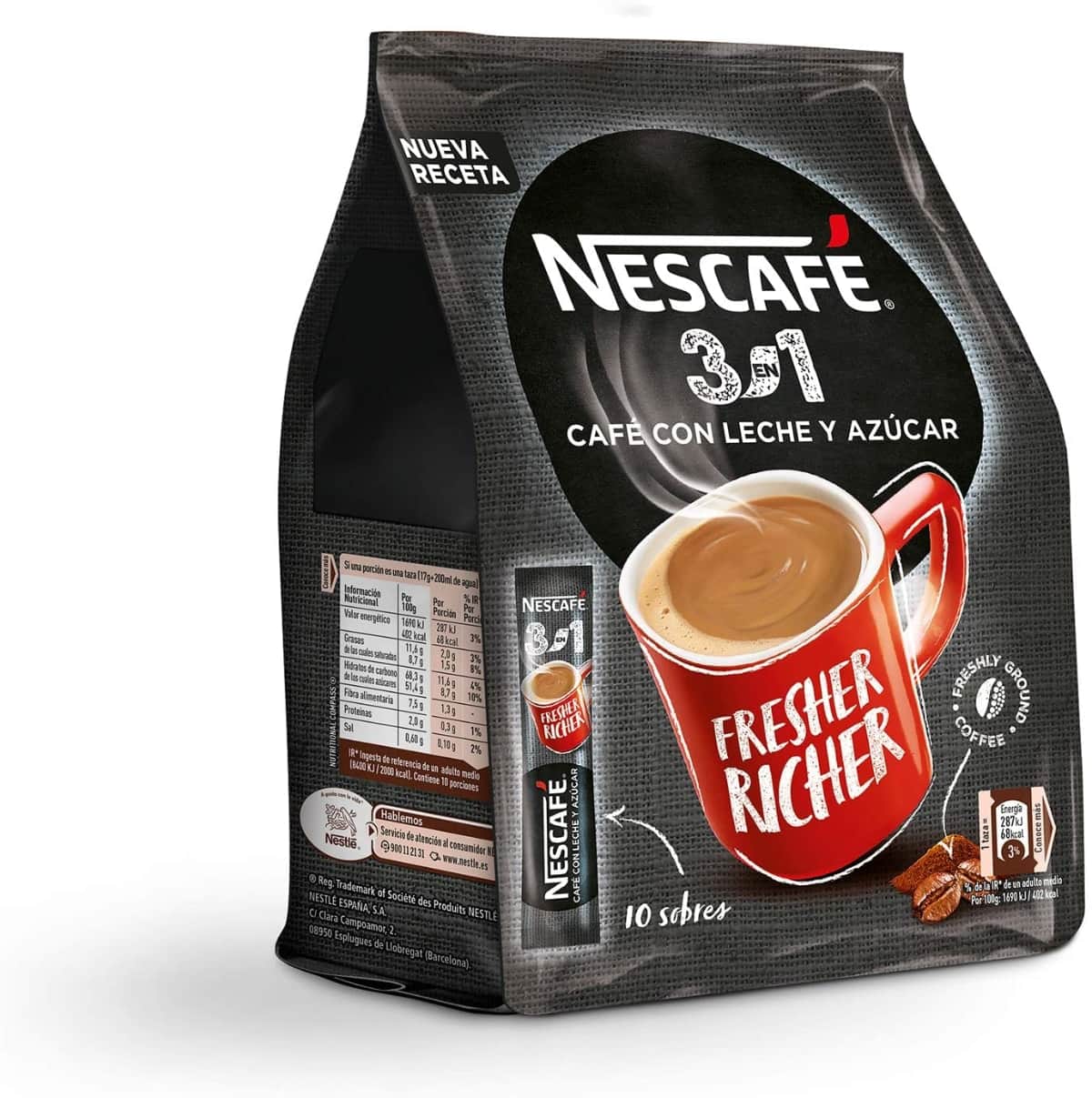 Nescafé 3 en 1 - Café soluble con leche y azúcar