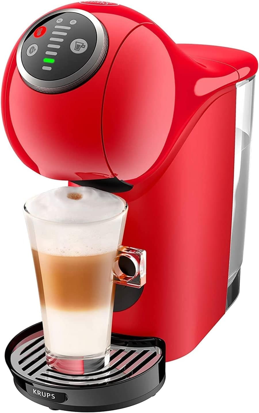 Máquina de café con cápsulas y capuchino cremoso en taza transparente en  casa espresso cafeína beve